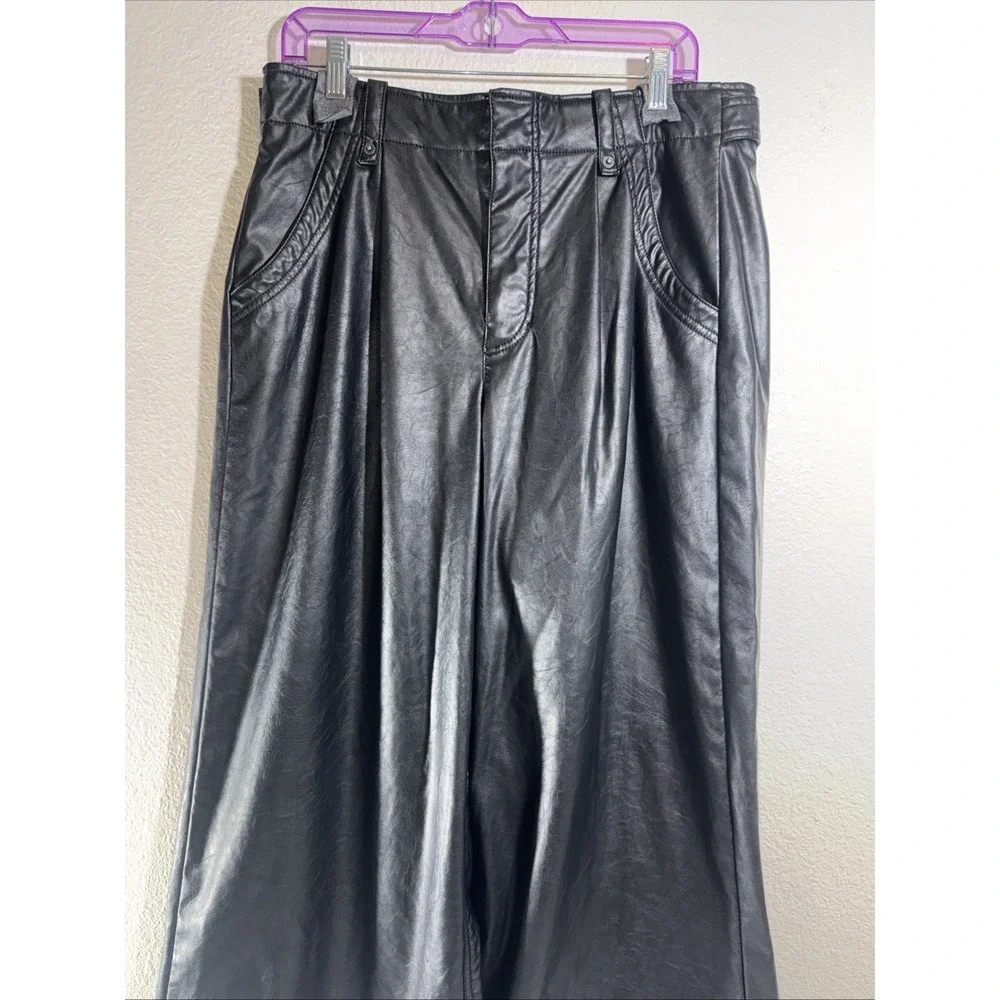We The Free Vegan Afton Trouser Size 14 Black Faux Leather Wide Leg Jeans Goth